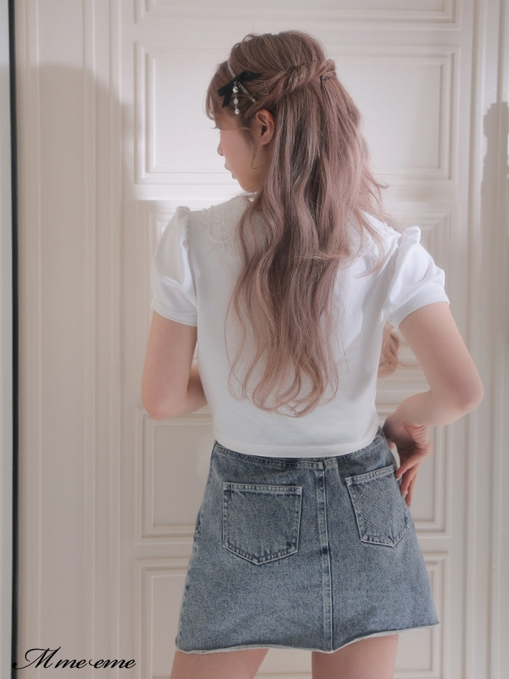 【SALE】Rhinestone denim mini skirt(eme10406)