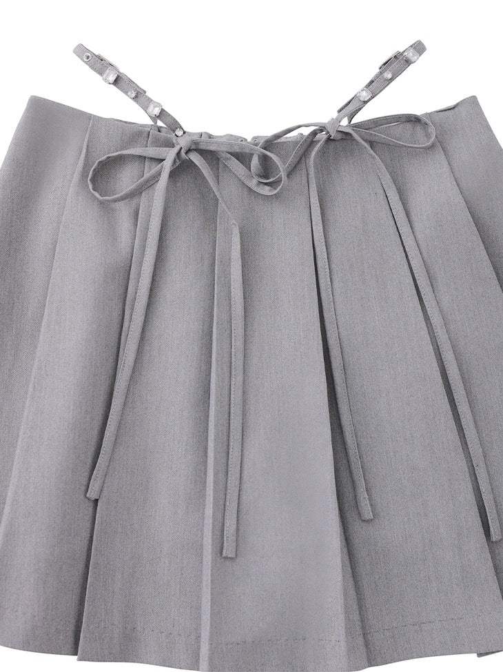 【SALE】Waist bijou pleated skirt (eme10432)