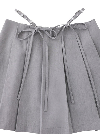 【SALE】Waist bijou pleated skirt (eme10432)