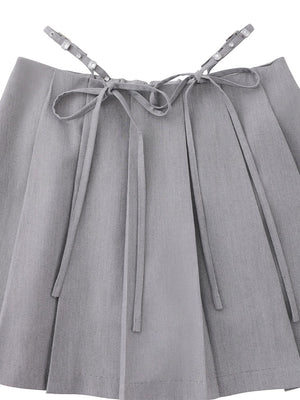 【SALE】Waist bijou pleated skirt (eme10432)