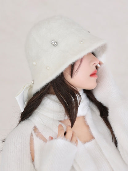 Bijou ribbon feather bucket hat (eme10387)