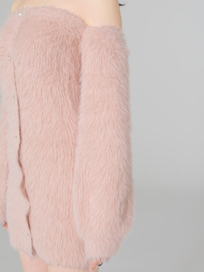 Back ribbon shaggy knit mini onepiece(eme10376)