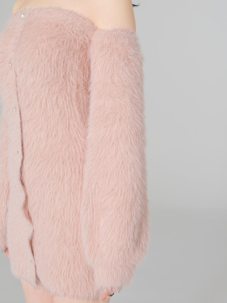 Back ribbon shaggy knit mini onepiece(eme10376)