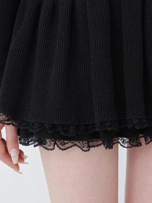 Rib knit mini skirt(eme10461)
