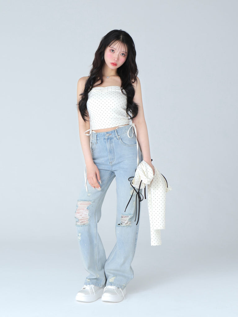 Back ribbon bear ensemble tops(eme10381)