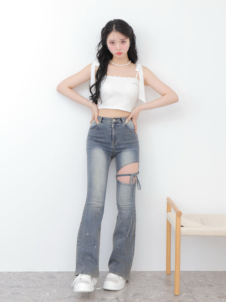 Ribbon beaded platform sneaker(eme10485)