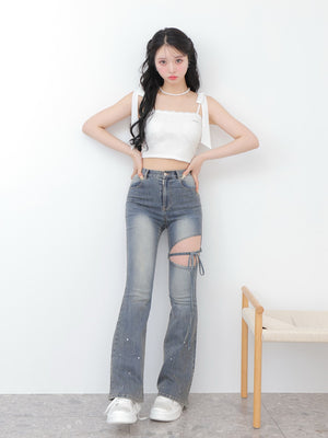 Ribbon beaded platform sneaker(eme10485)