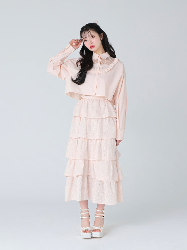 Cotton lace tiered long skirt(eme10477)