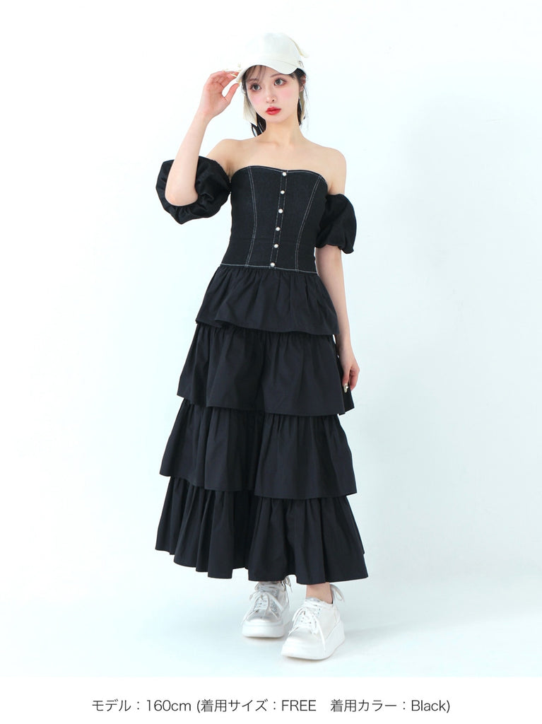 denim docking tiered one piece(eme10389)