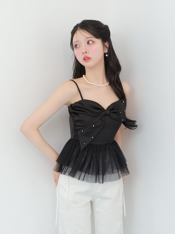 Ribbon bijou peplum cami bustier(eme10482)