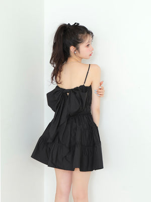 Back ribbon gather flare mini onepiece(eme10704)