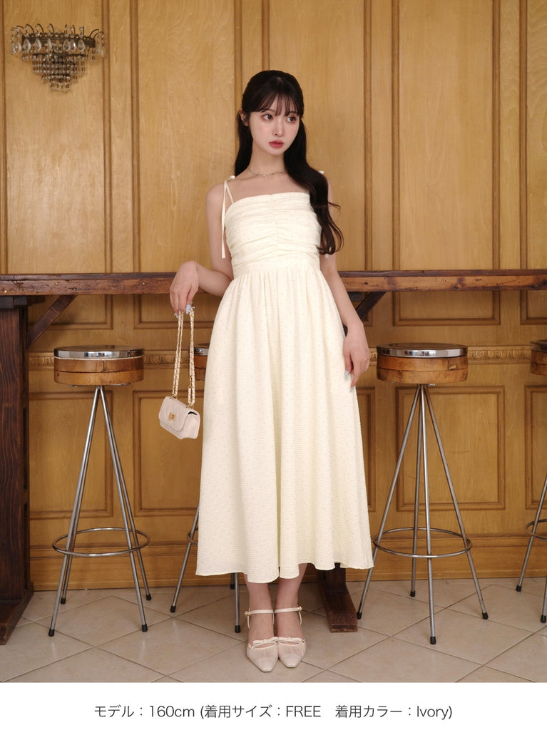 Puff sleeves studded long onepiece(eme10487)