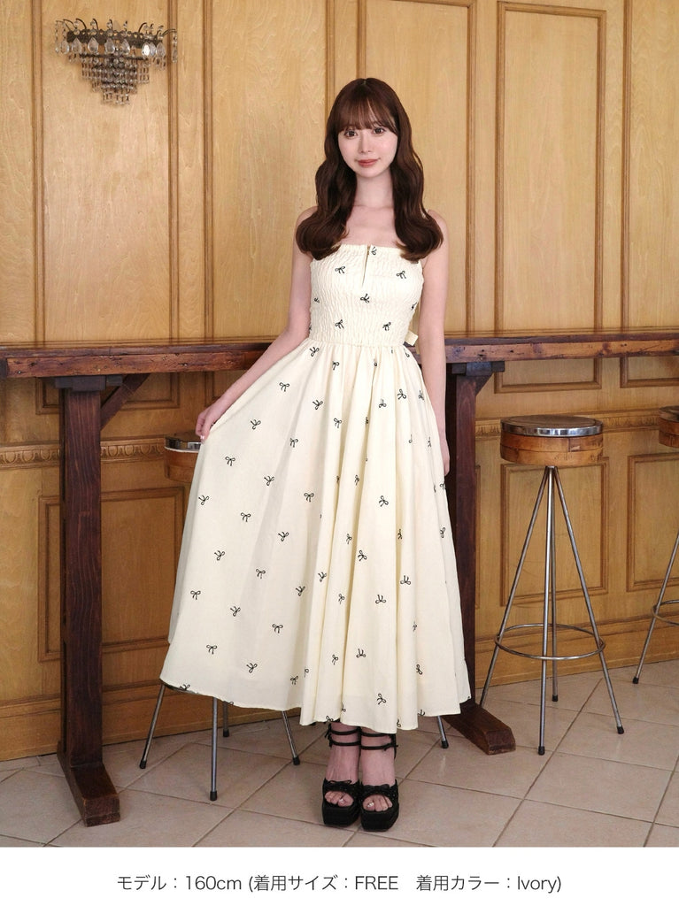 Ribbon embroidery shirring one piece(eme10391)