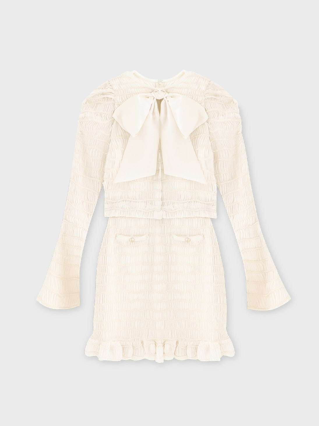 ワンピース MmeemeBack ribbon shirring mini onepiece RENEWAL SALE】【Pre Order】Big ribbon shirring mini onepiece