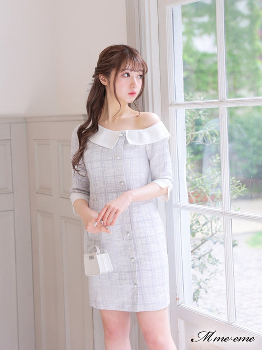 【SALE】 One shoulder tweed dress (eme10217)