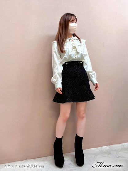 【SALE】High waist lame tweed skirt (eme10283)