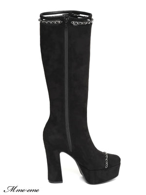 【SALE】Cut design chain long boots (eme10328)