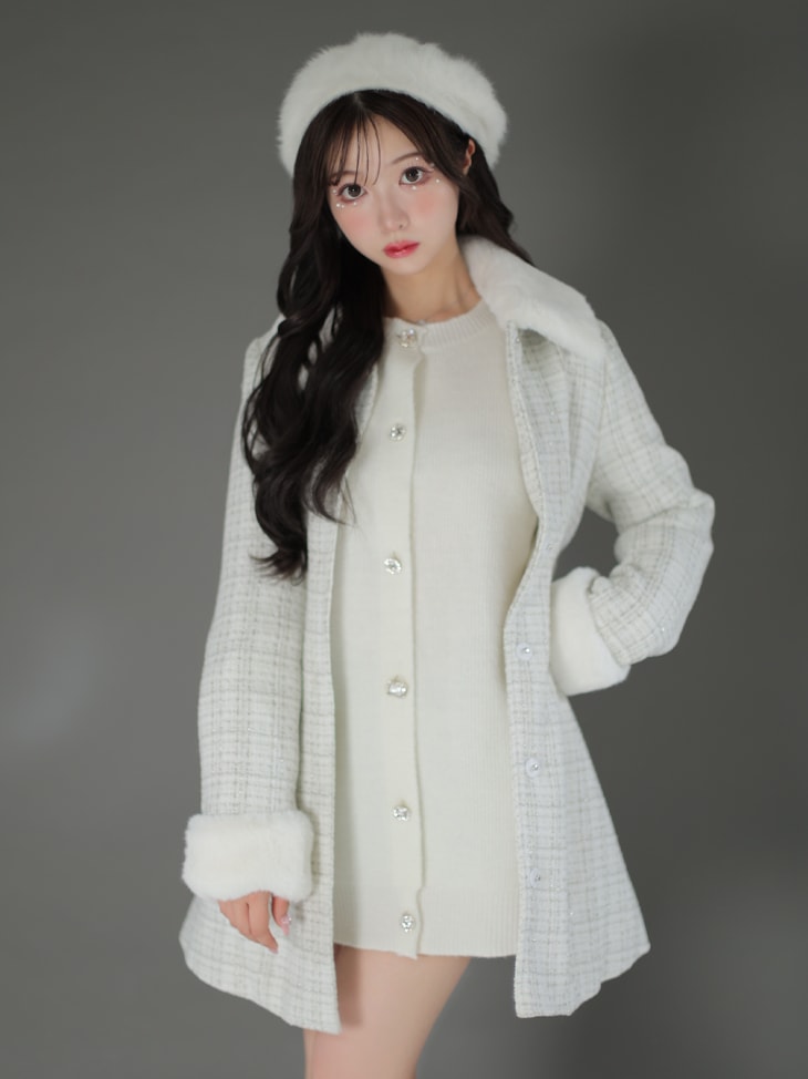 【SALE】Lame tweed fur coat (eme10508)