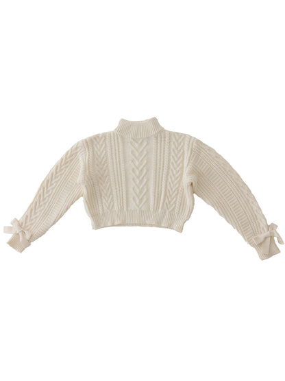【SALE】Heart cable ribbon knit tops (eme10249)