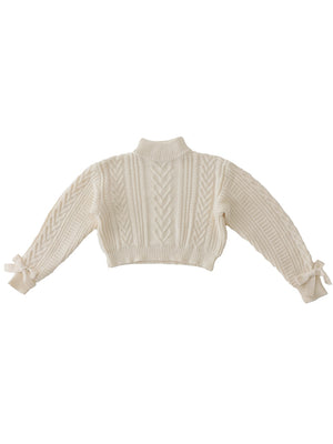 【SALE】Heart cable ribbon knit tops (eme10249)