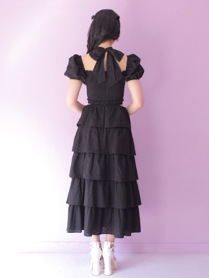 【SALE】Cotton lace tiered long skirt (eme10438)