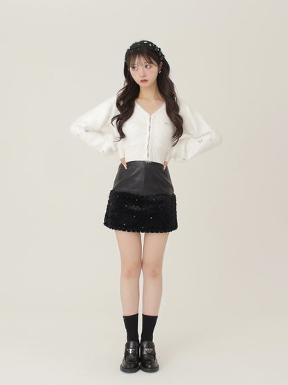 V neck shaggy knit cardigan(eme10360)