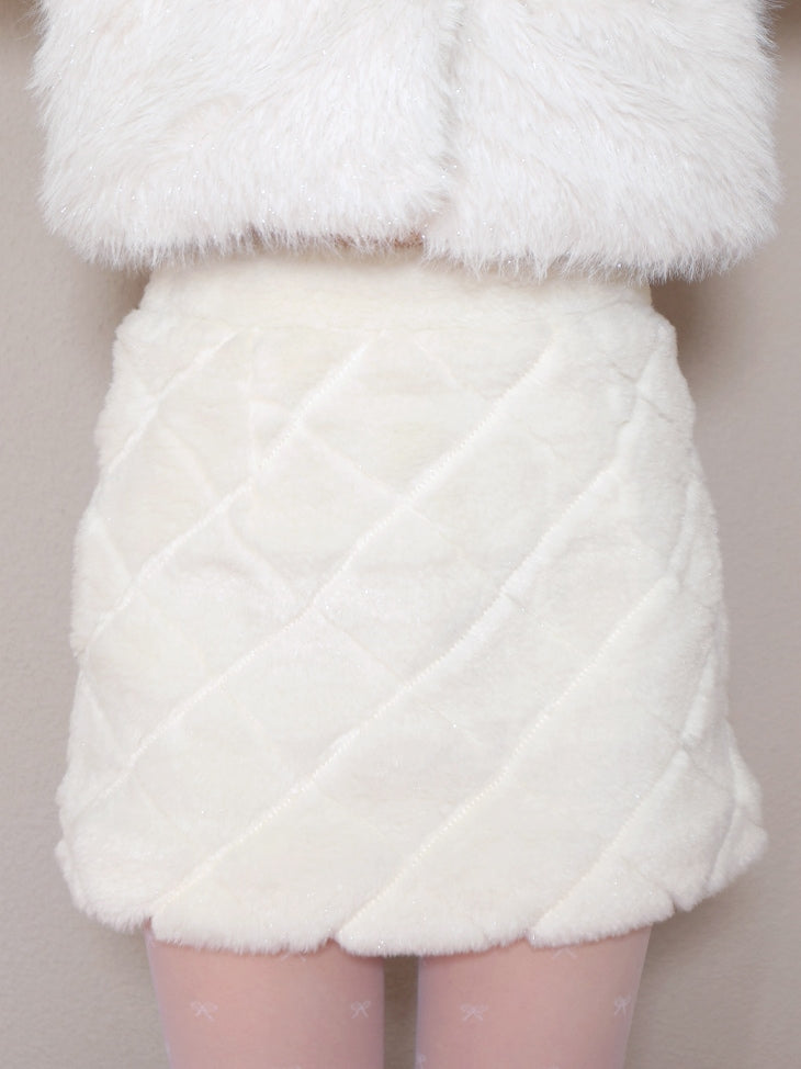 Shine fake far mini skirt(eme10358)