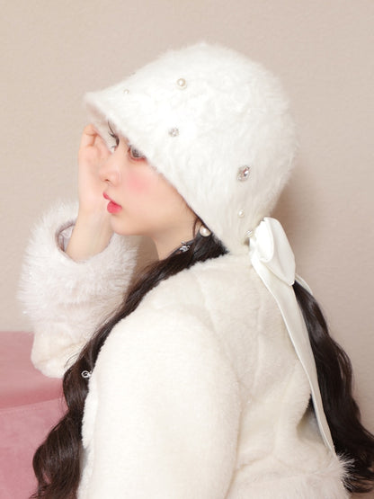 Bijou ribbon feather bucket hat (eme10387)