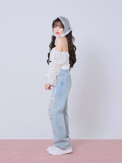 Ribbon beaded platform sneaker(eme10485)