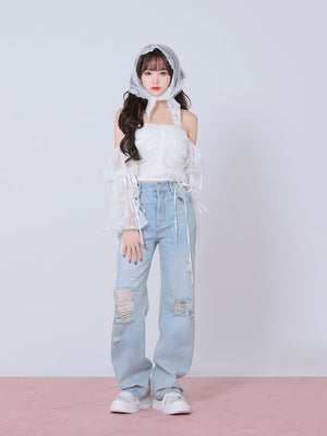 Candy sleeve lace tops(eme10708)