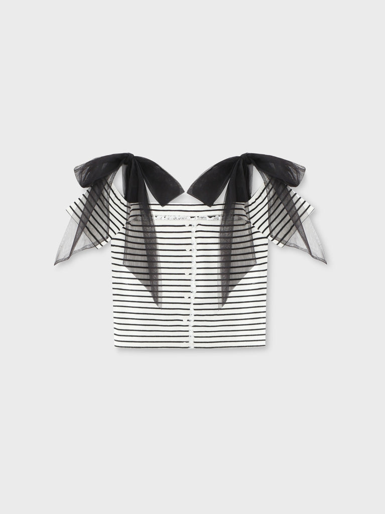 Decollete cut tulle ribbon tops(eme10398)