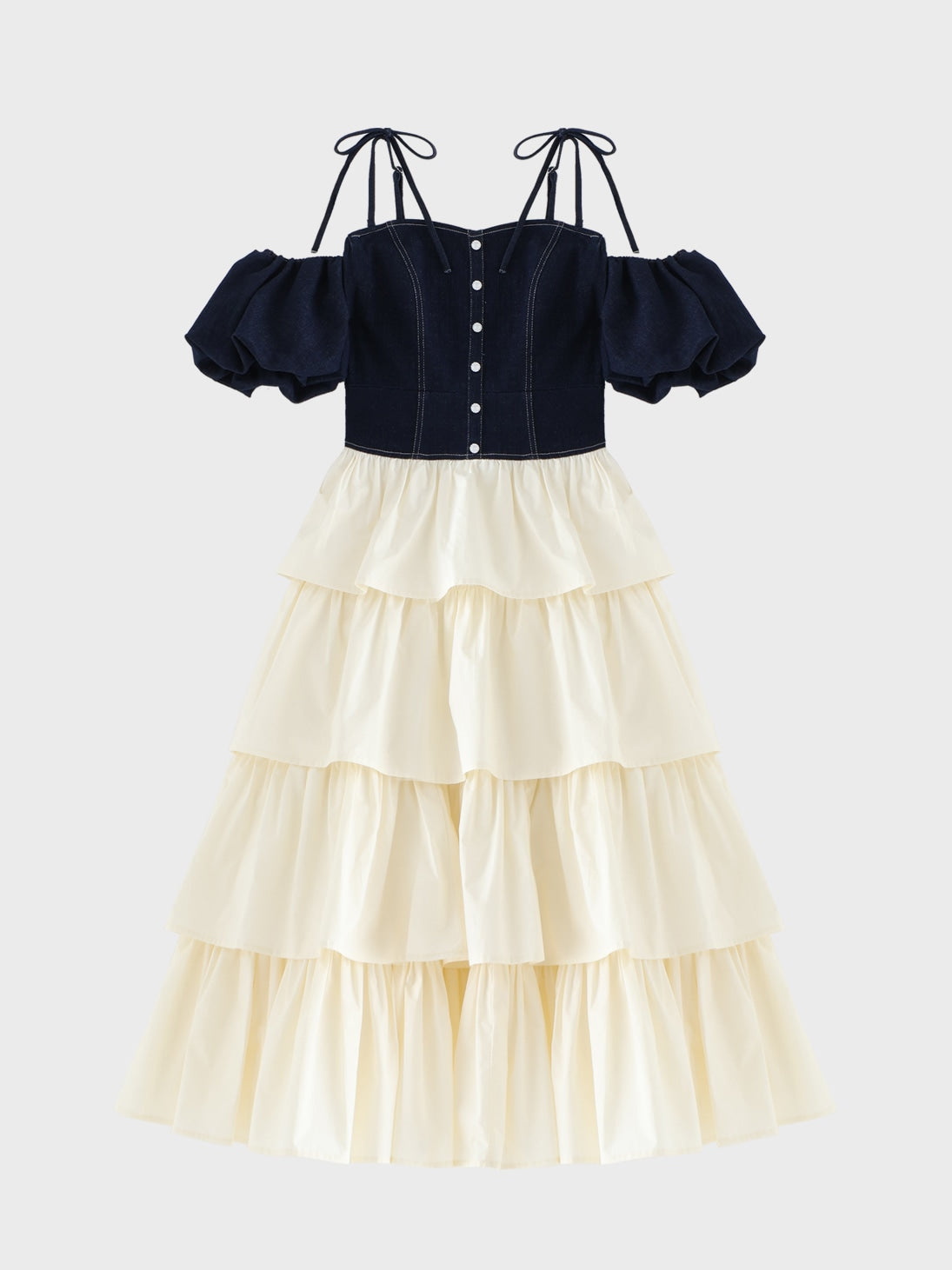 denim docking tiered one piece(eme10389)