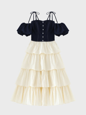 denim docking tiered one piece(eme10389)