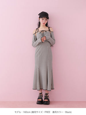 Gingham check ensemble long onepiece(eme10812)