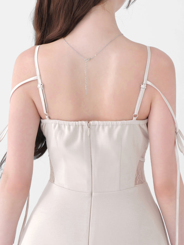 Side lace smooth ribbon onepiece(eme10394)