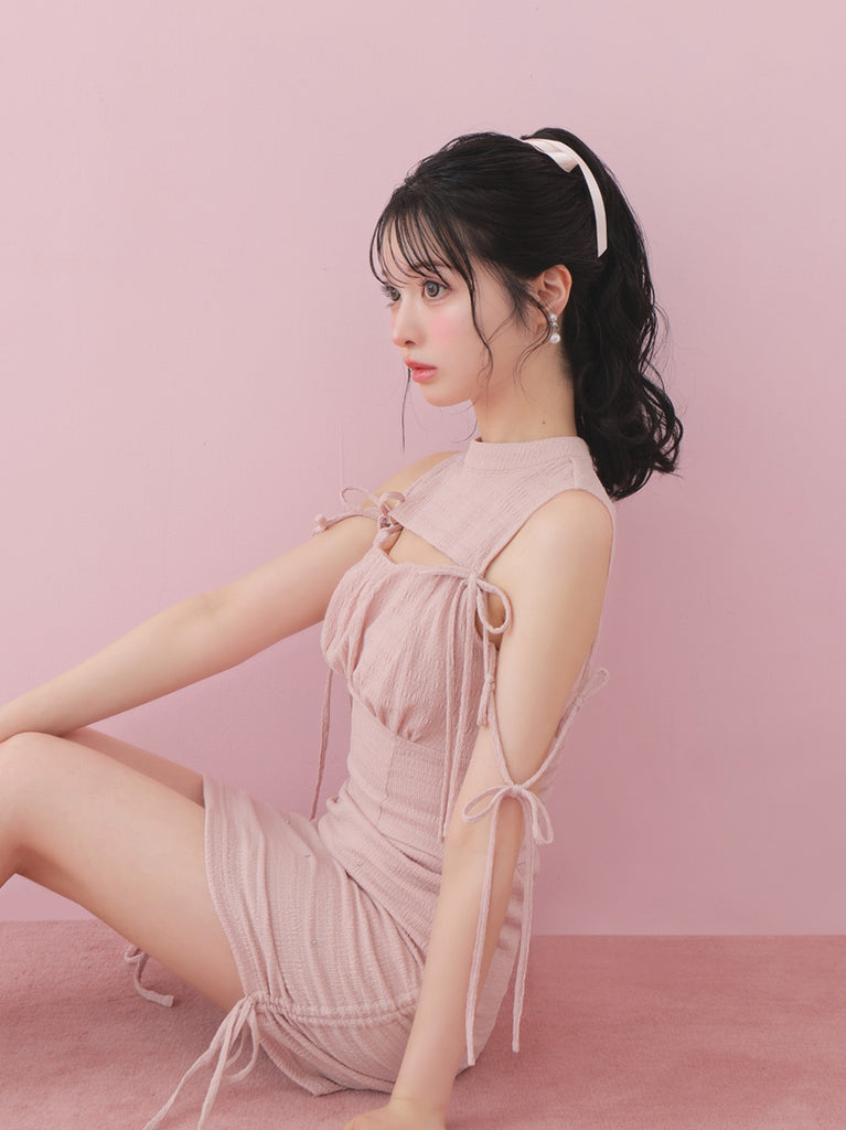 Side ribbon drost bijou mini skirt(eme10703)