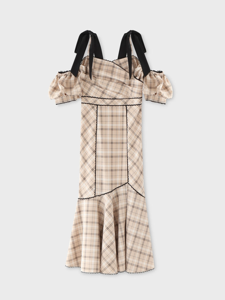 Ribbon check mermaid onepiece(eme10551)