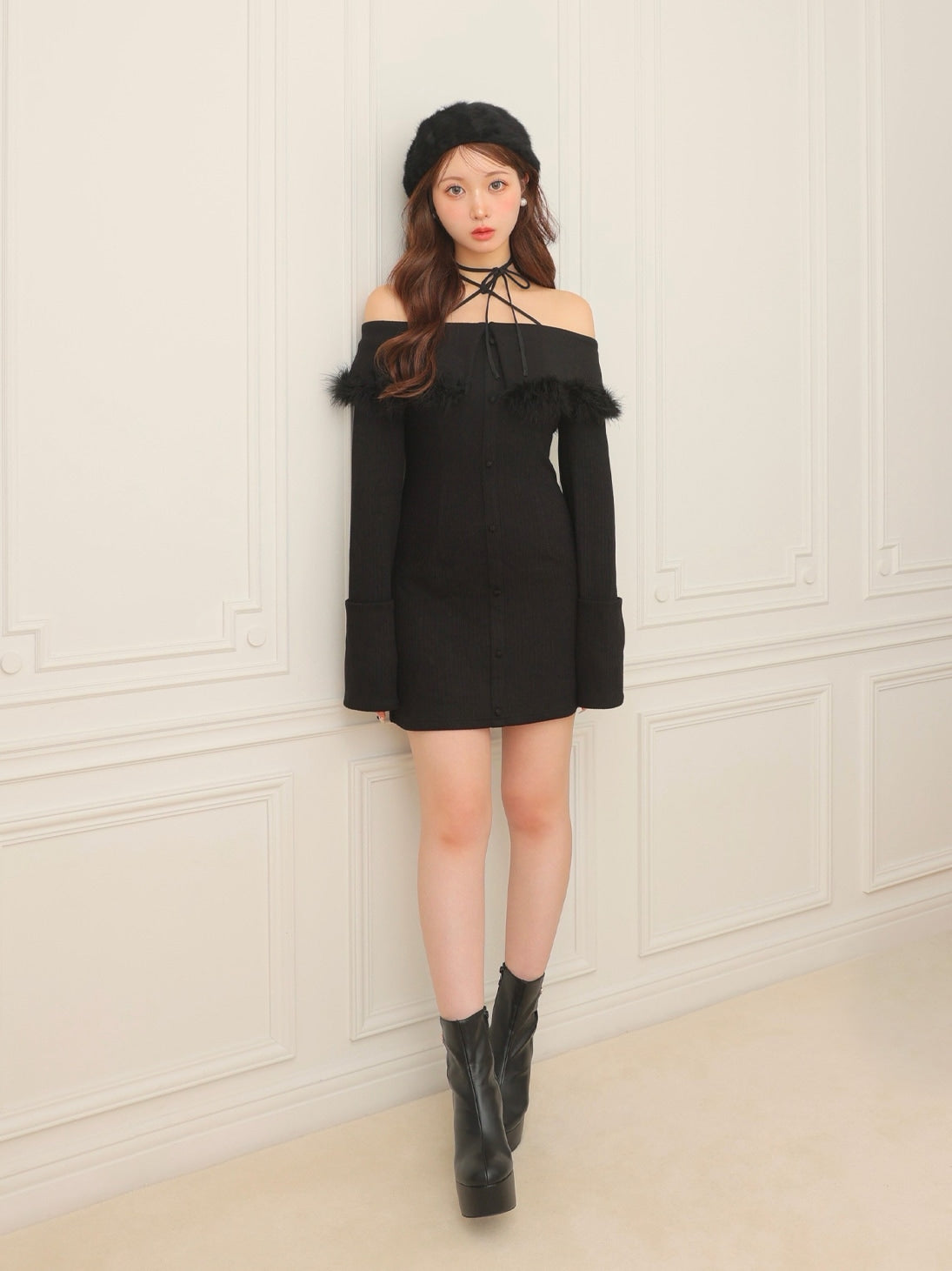 2way feather collar mini onepiece(eme10375) – M me eme