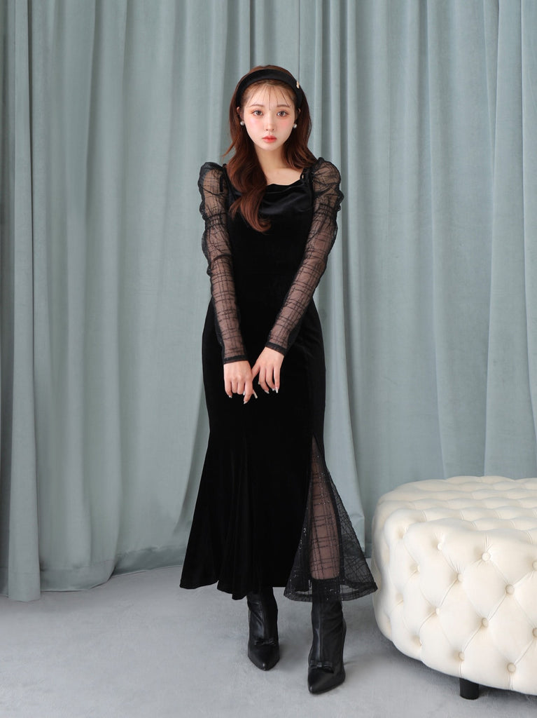 Velvet sheer long onepiece(eme10553)