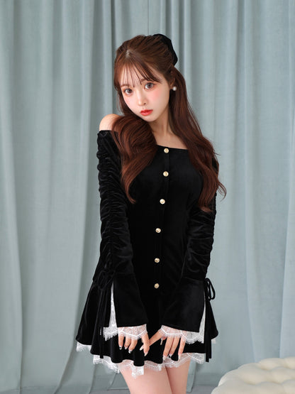 【Pre Order】Classical velvet mini onepiece(eme10610)