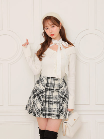 Roving check box pleated skirt(eme10726)