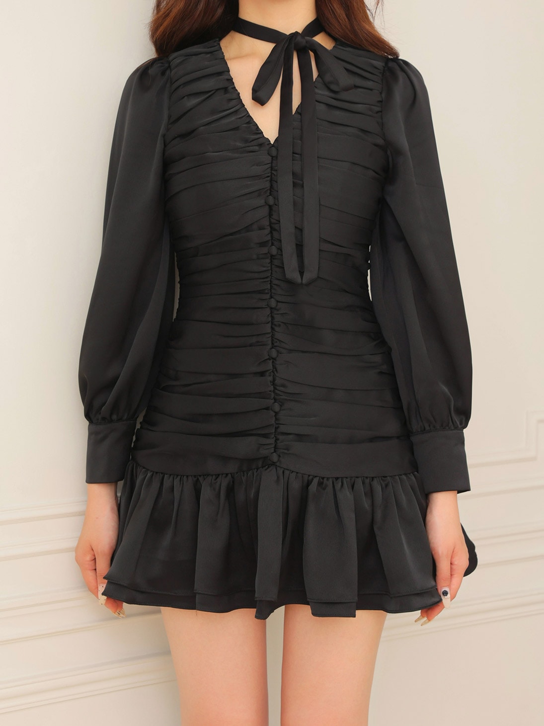 ワンピース m me eme Gather ribbon blouse onepiece m me eme Gather ribbon blouse onepiece