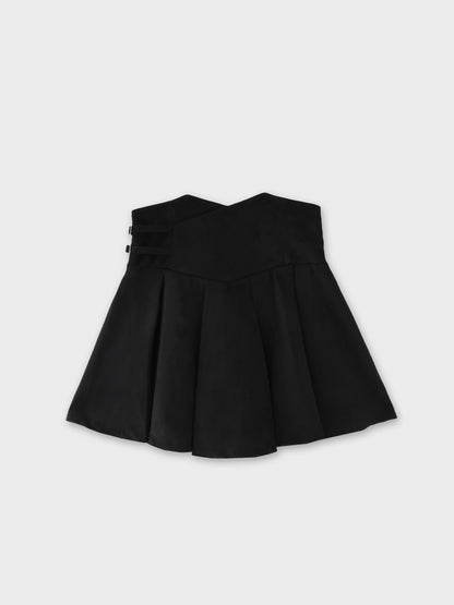 High waist belt pleated mini skirt(eme10758)