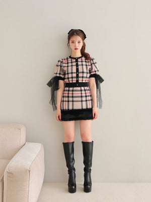 Royal tartan fur skirt(eme10778)