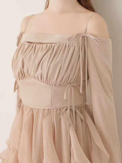 Ruffle frill chiffon docking onepiece(eme10769)