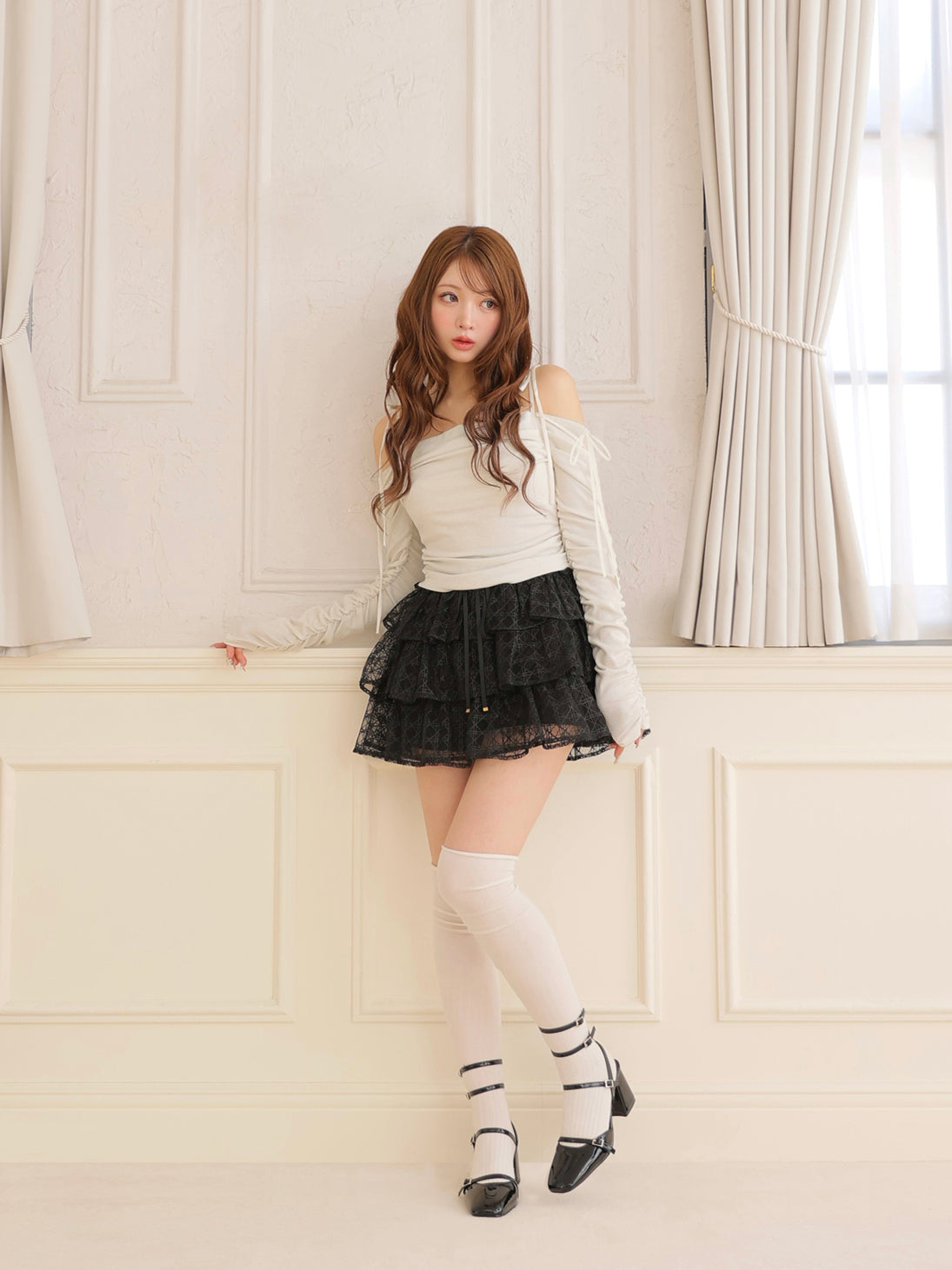 【Pre Order】Check embroidery tiered mini skirt(eme10774)