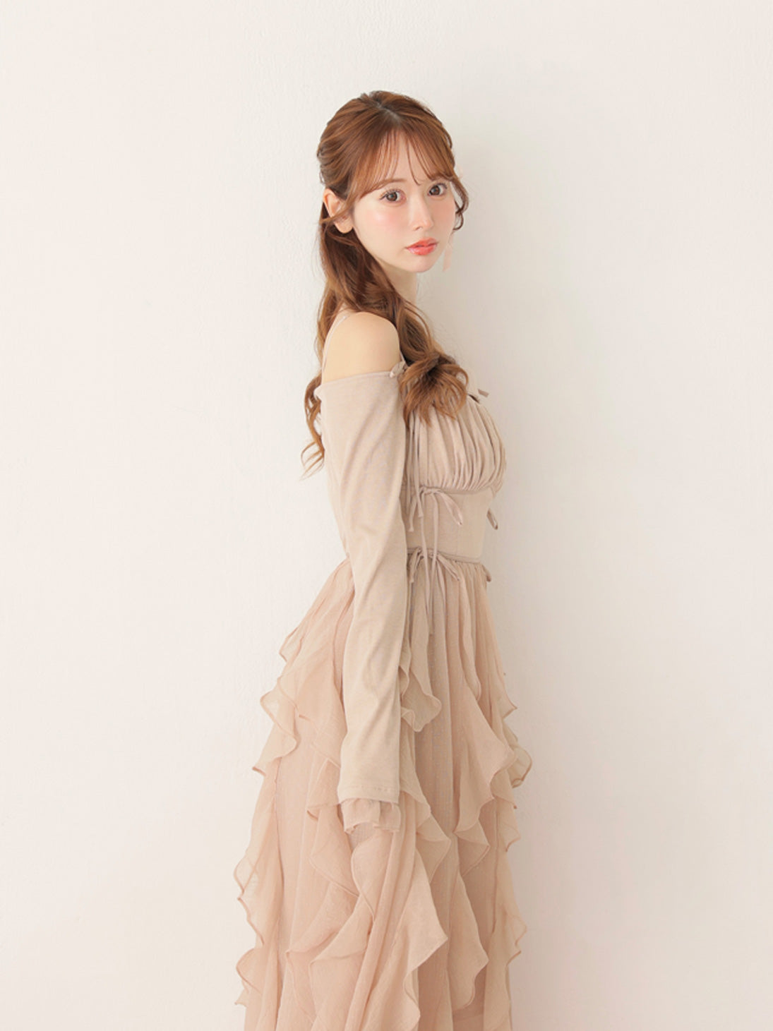 Ruffle frill chiffon docking onepiece(eme10769)