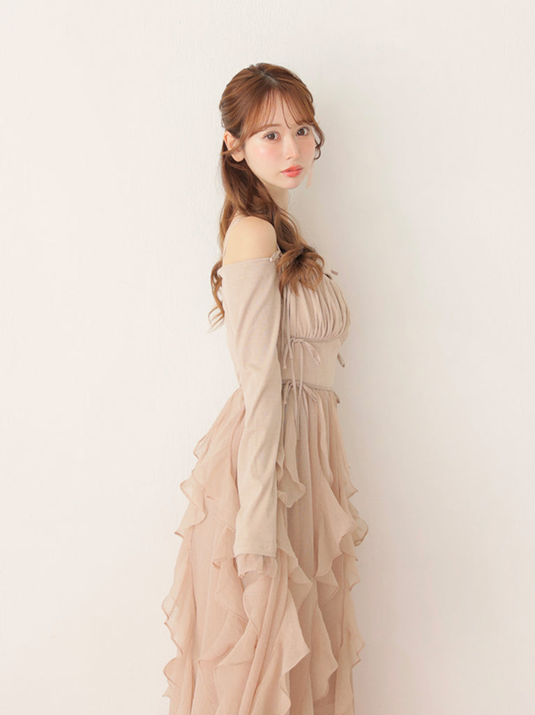 Ruffle frill chiffon docking onepiece(eme10769)
