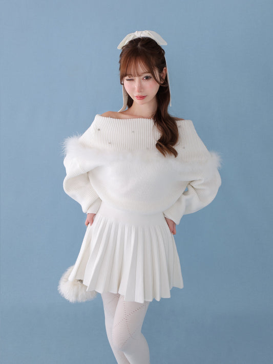 【SALE】Fur bijou off shoulder mini onepiece(eme10483)