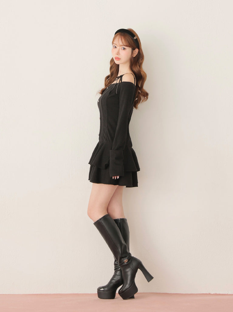 【Pre Order】Ribbon strap tiered frill mini onepiece(eme10811)